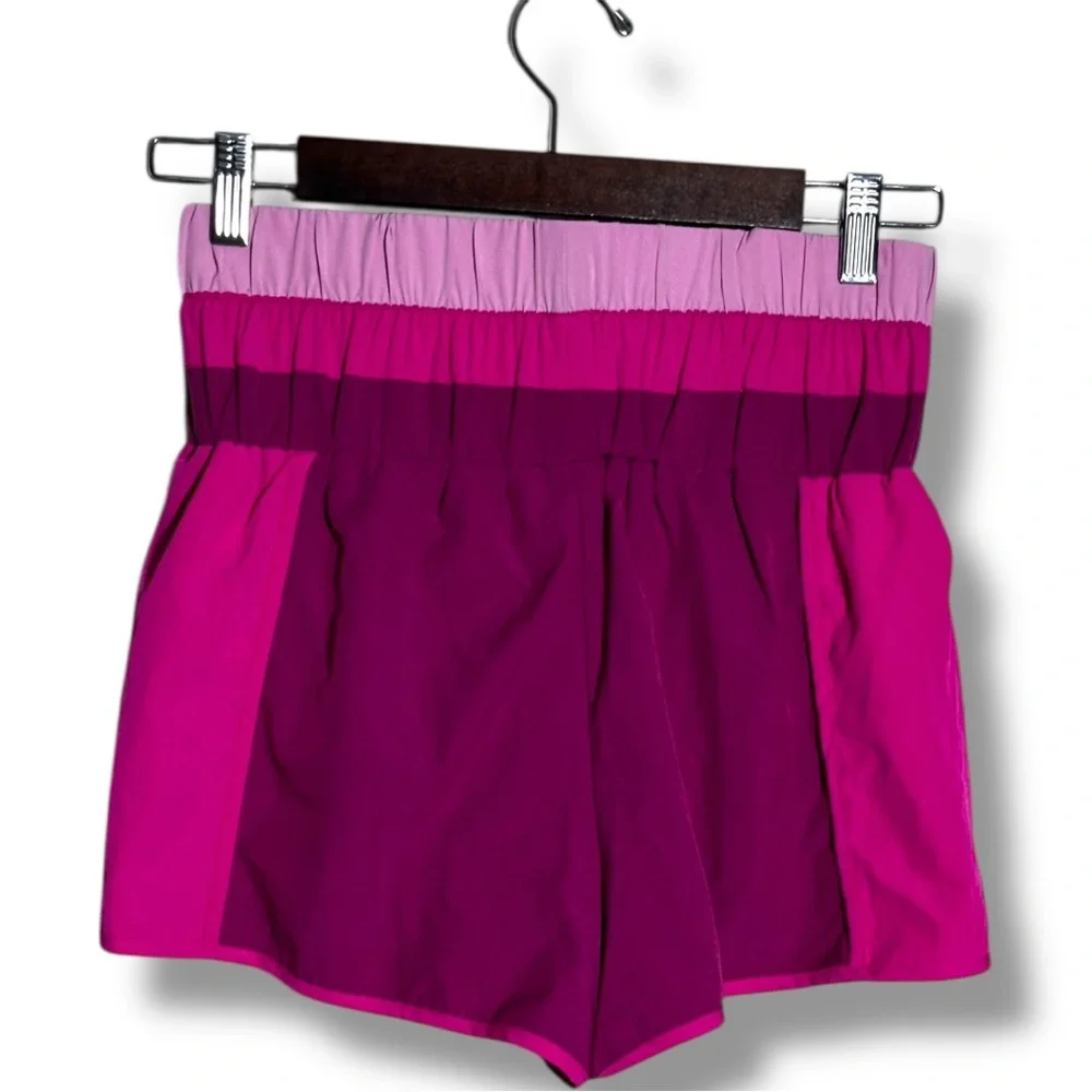 New In Fuchsia and Purple High Stretchy Waist Colorblock Women's Athletic Shorts - Picture 6 of 11